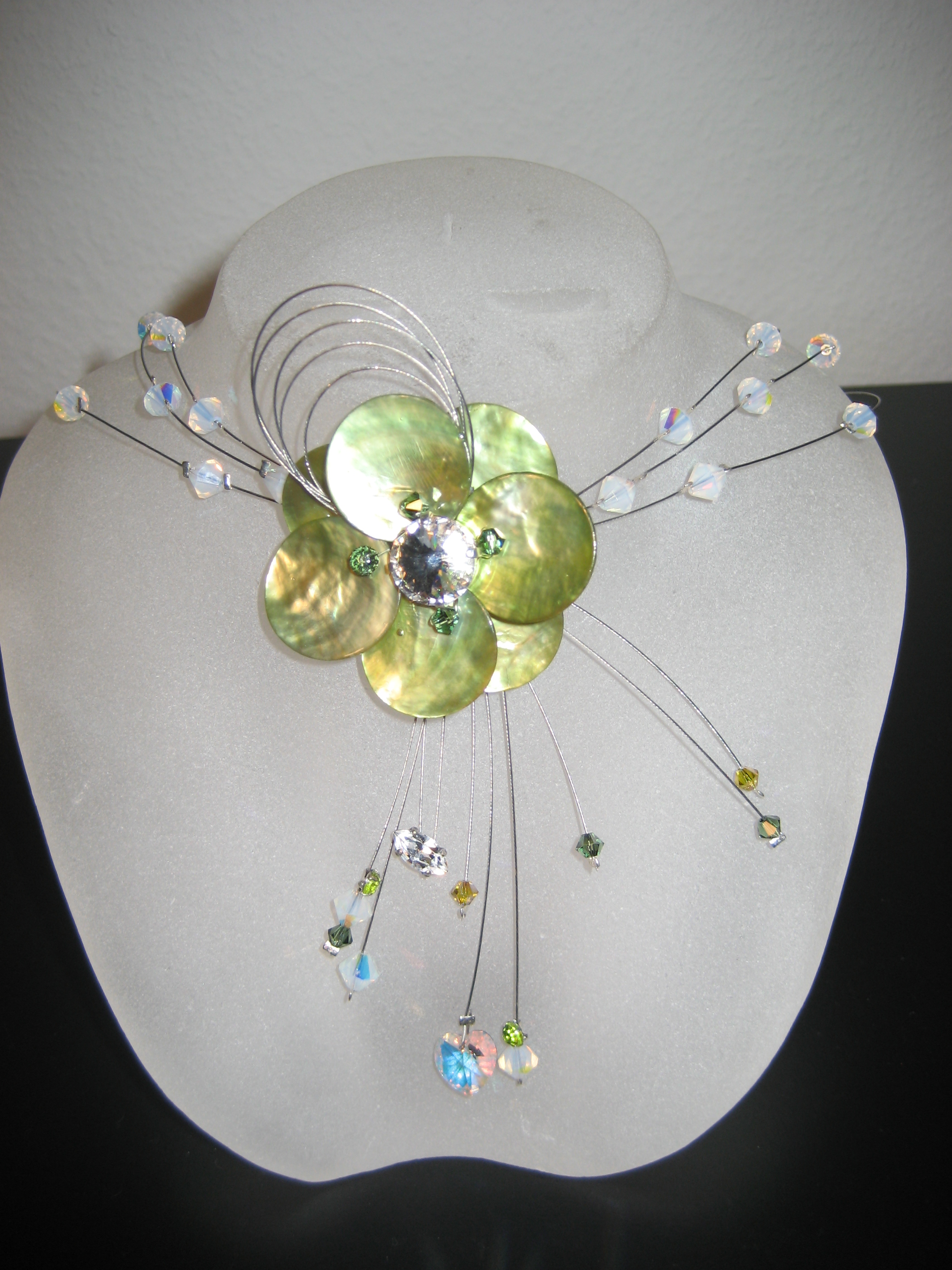 necklace Swarovski green flower